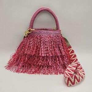 ViaMailBag Pucket Glitter Raffia Clutch Pink Crossbody Bag RARE